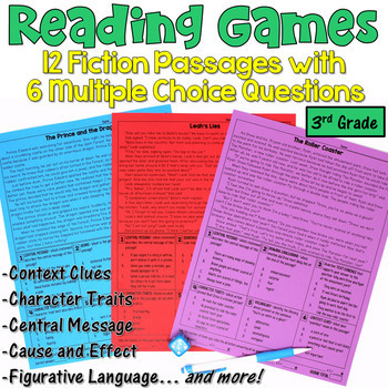 Preview of Reading Games for 3rd: 12 Fiction Passages with Comprehension Questions
