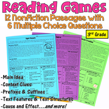 Preview of Reading Games for 3rd: Nonfiction Passages with Comprehension Questions