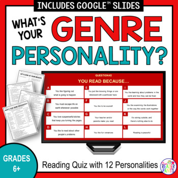 Preview of Reading Genre Personality Test - Library Genre Activity - Middle School Library