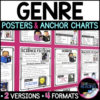 Preview of Genre Posters - Literary Genres Anchor Charts, Reading Corner Bulletin Board