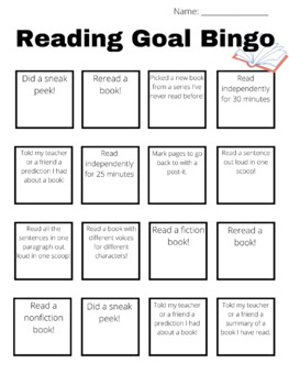 Preview of Reading Goal Bingo Sheet