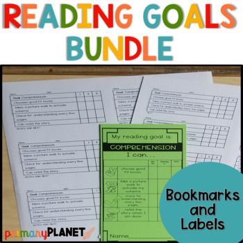 Preview of Reading Goal Setting Bundle - Reading Strategies Bookmarks - Conference Labels