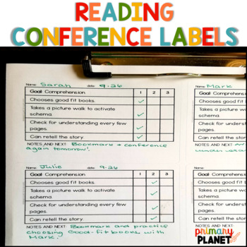 Preview of Reading Goal Setting Sheets - Checklists - Note-Taking Reading Conference Labels