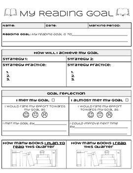 Reading Goal Sheet by Mikaela Kidd | TPT