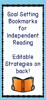 Preview of Reading Goals Bookmark, Independent Reading, Editable