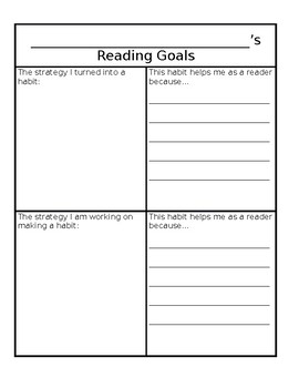Preview of Reading Goals Self Reflection Sheet