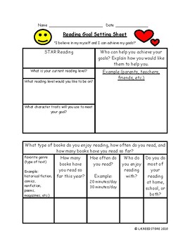 Reading Goals Sheet by L K Reed Store | Teachers Pay Teachers