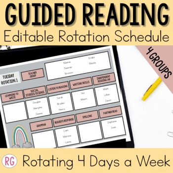 Preview of BOHO RAINBOW Small Group Reading Group Names for Centers 4 Day Schedule