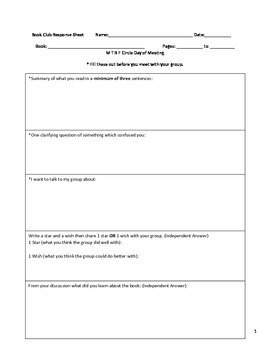 Reading Group Response Sheet by Tech Makes it Easy | TpT