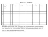 Reading Group Weekly Record Sheet