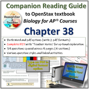 Preview of Reading Guide to OpenStax Biology for AP Courses Chapter 38 Unit 7 of CED
