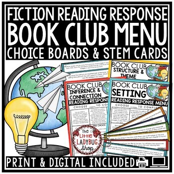 Preview of Book Club Discussion Cards Choice Boards Fiction Reading Response Questions