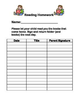 Reading Homework Sign Off Sheet by Kickin Kindergarten Creations Companion
