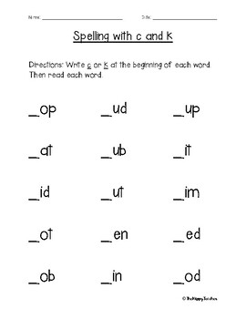 reading horizons spelling with c and k activity chapter 1 lesson 14