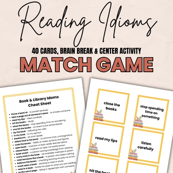 Preview of Reading Idioms Center, ESL Figurative Language Flash Cards, Match Game, Library
