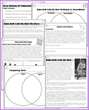 Reading: Informational Text Worksheets & Activities: 4th Grade Common Core