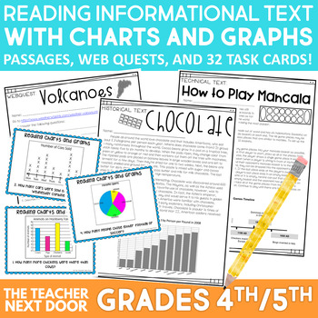 Preview of Reading Informational Text with Charts and Graphs Activities Passages Task Cards