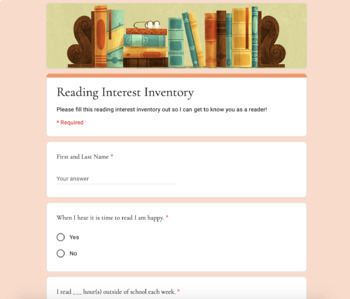 Preview of Reading Interest Inventory - Digital Google Forms #backtoschool