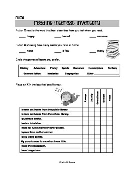 Preview of Reading Interest Inventory (Upper Elementary)