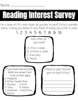 Reading Interest Survey by Nunified Teaching | TPT