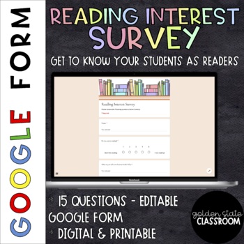 Preview of Reading Interest Survey  |  Google Form  |  Distance Learning
