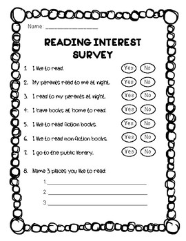 Reading Interest Survey Inventory by The Sensible Teacher | TpT