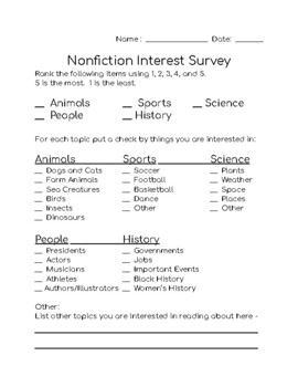 Preview of Reading Interest Survey - Nonfiction