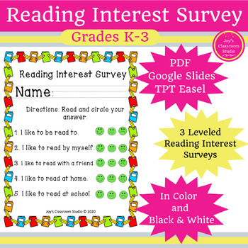 Preview of Reading Interest Survey-Elementary Reading Interest Inventory Print and Digital