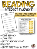 Reading Interest Survey- Upper Grades and Lower Grades Versions