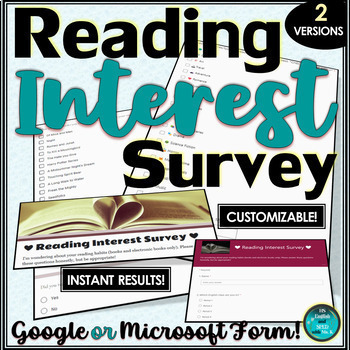 Preview of Reading Interest Survey for MS or HS | Google Form & Microsoft Form | Digital