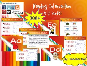 Preview of Reading Intervention 300+ Word List A-Z with Menu RF 4.3