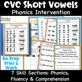 Preview of CVC Words Worksheets Science of Reading Phonics Intervention Short Vowel