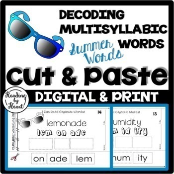 Preview of DECODING MULTISYLLABIC WORDS SUMMER READING DRAG & DROP CUT & PASTE 1
