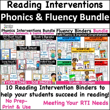 Preview of Reading Intervention Phonics Worksheets & Fluency Reading Passages Bundle