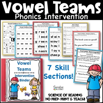 Preview of Vowel Teams Worksheets, Games Reading Intervention Activities Science of Reading