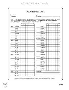 Preview of Reading Is Fun Placement Test