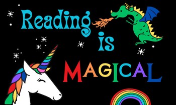 Preview of Reading Is Magical Bulletin Board with Unicorn, Dragon, and Rainbow