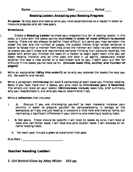 Preview of Reading Ladder Reflection Assignment