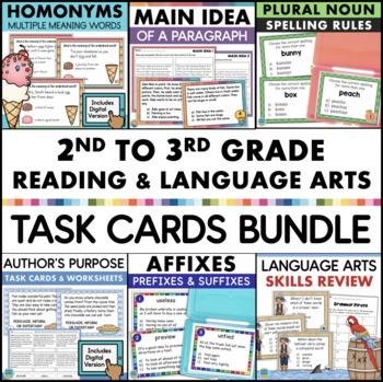 Preview of ELA Task Cards Assessment Language Arts Grammar 2nd 3rd Grade Reading Activities