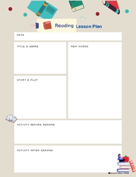 Preview of Reading Lesson Plan Template for Educators ( Digital , Printable )