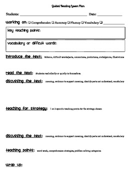 Preview of Reading Lesson Plan Template with Focus on Guided Reading!