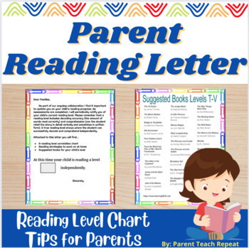 Preview of Reading Letter for Parents | Open House | Parent Conferences | Back to School