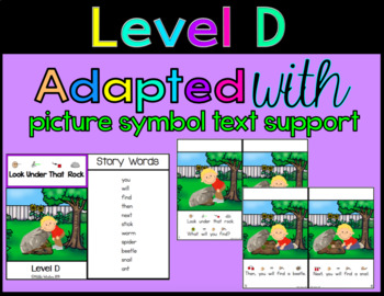 Preview of Adapted Level D Book (Look Under That Rock) Text & Comprehension (Autism/SPED)