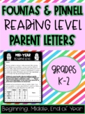 F&P Reading Level Parent Letters Grades K-2