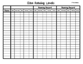Reading Levels Recording Sheet