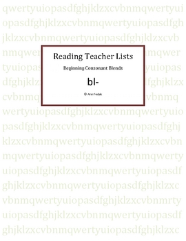 Preview of Reading List- Beginning Consonant Blends for bl-