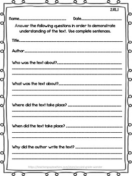 Preview of Reading Literature Assessments Common Core 2nd Grade RL 1- RL 10