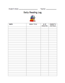 Reading Log by Autism Class | TPT