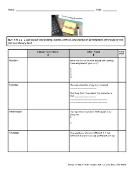 Preview of Reading Log 4th Grade Weekly (ELA B.E.S.T. Standards Florida)