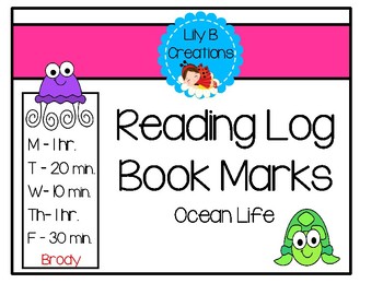 Preview of Reading Log Book Marks - Ocean Life